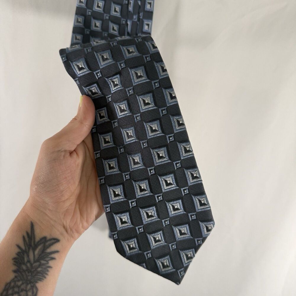 Ermenegildo Zegna Silk Tie Men's 59" Blue Geometric Classic Width Made Italy